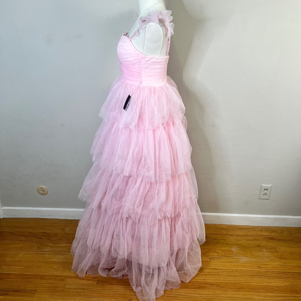 Lulus Gown Size S Pink Tulle Tiered Ruffle New Prom Formal Sweetheart Bustier - Picture 3 of 9